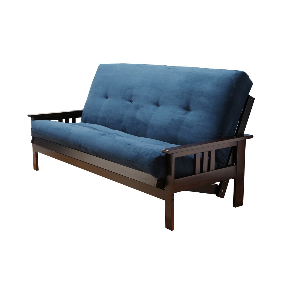 Photos - Sofa Full Chicago Frame and Coil Mattress Espresso/Navy Suede - Dual Comfort: Hardwood Convertible  Bed