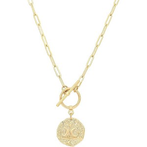 HTUTWOO 18K Gold Moon Star Lion Evil Eye Love Heart Cross Pendant Necklace Medallion Paperclip Chian Choker Layering Jewery for Women - 1 of 4