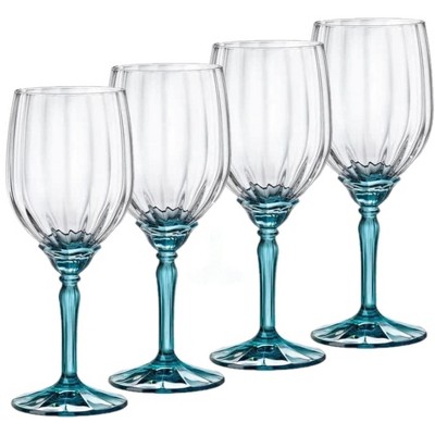 Bormioli Rocco Florian 4-Piece Lucent Blue Stemmed Wineglasses, 18 Oz. Italian Made Glassware, Dishwasher Safe, Lucent Blue Stem