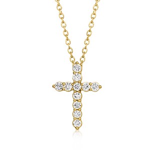 Ross-Simons 0.25 ct. t.w. Lab-Grown Diamond Cross Pendant Necklace in 18kt Gold Over Sterling - 1 of 3