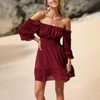 EXLURA Women's 2025 Casual Long Lantern Sleeve Dresses Square Neck Ruffle Tie Back Elastic Waist Aline Short Mini Dress - 4 of 4