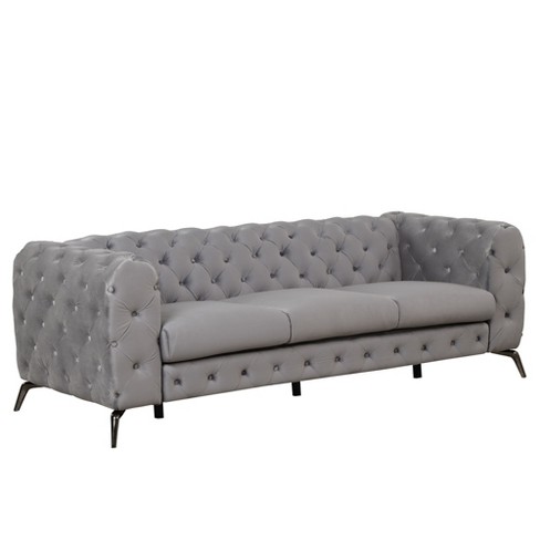 Modern Velvet Upholstered 3-seat Sofa With Button Tufted Back Gray ...