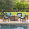 GDFStudio Belle Outdoor Acacia Wood 5 Piece Club Chair and Fire Pit Set with Cushions - 2 of 4