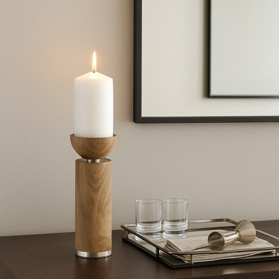 Modern Tabletop Candle Holder in a Natural Finish - Sleek Elegant Candle Holder for Living Room or Shelf Display