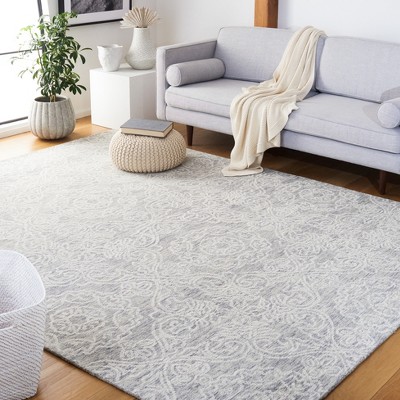 Gray Floral Hand-Tufted Wool 8' x 10' Area Rug