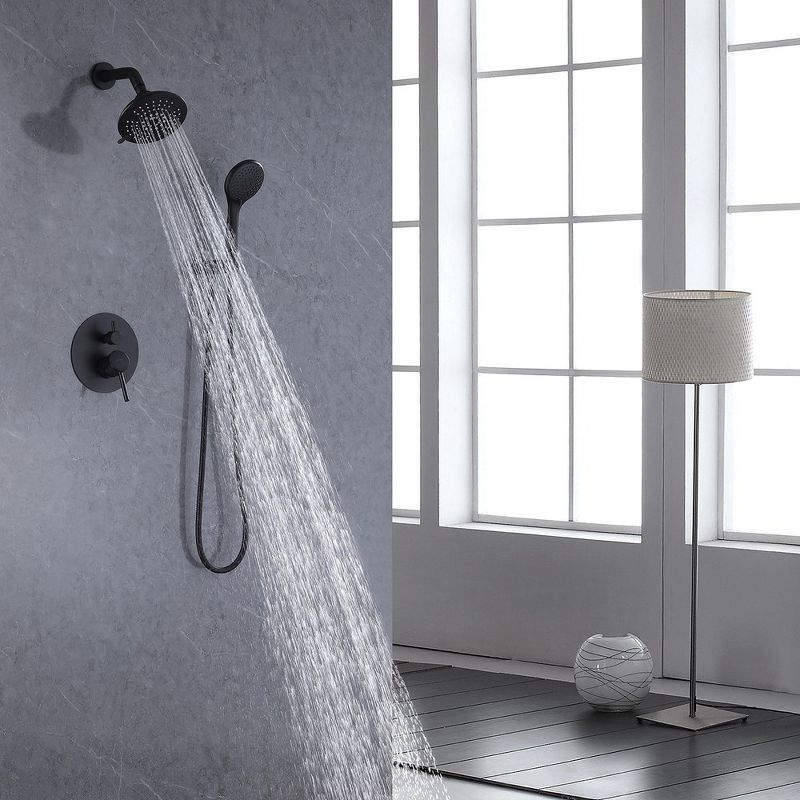 BWE Single-Handle 2-Spray Round High Pressure Shower Faucet in Matte Black (Valve Included), 3 of 8