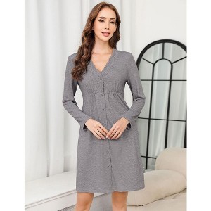Women's Dress V Neck Long Sleeve Lace Nightgown Casual Loungewear - 1 of 4