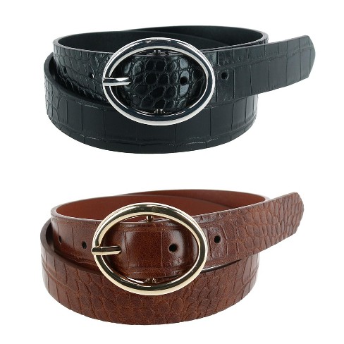 CTM Women's Croc Print Center Bar Buckle Belt 2 Pack - image 1 of 3