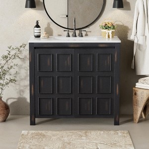APRILSOUL 36 " Bathroom Vanity Organizer with Ceramic Sink, Set Bathroom Storage Cabinet - 1 of 4
