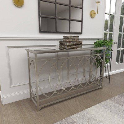 Silver Metal and Glass Geometric Console Table