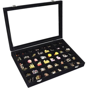 Velvet Jewelry Tray 48 Compartments Jewelry Display Organizer with Transparent Cover Rings, Earrings, Necklaces, Pendants Storage Box - 1 of 4