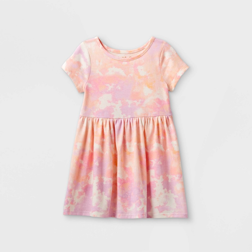 Size 2T Toddler Girls' Printed Knit Short Sleeve Dress - Cat & Jack Light Pink 