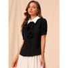 Allegra K Women's Contrast Collar Tie Ruffle Front Button Short Sleeve Work Shirt - 3 of 4