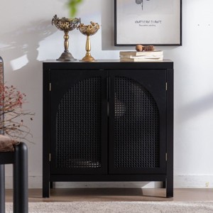 29" Storage Cabinet with Adjustable Shelf and Rattan Doors, Narrow Sideboard Accent Cabinet for Entryway, Living Room, Hallway, or Kitchen-Tanpinhause - 1 of 4
