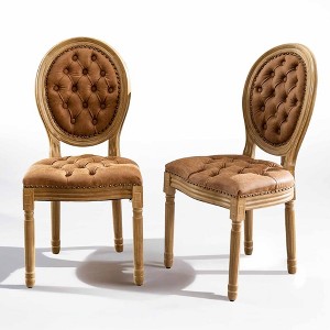 QingMoon French Style Dining Chairs Set of 2, PU Leather Kitchen Chairs, Farmhouse Country Accent Chairs with Wood Legs for Dining Room - 1 of 4