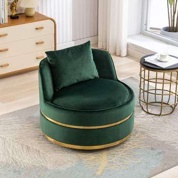 360 Degree Swivel Accent Chair, Velvet Upholstered Barrel Chair with Cushion-ModernLuxe