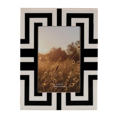 Sagebrook Home 4" x 6" Decorative Photo Frame - Contemporary Polyresin Black and White Striped Picture Frame - Home