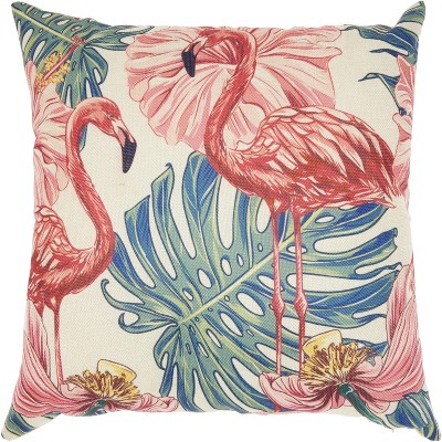 Tropical Vibes Store Geometric Flamingo with Tropical Pattern Throw Pillow Multicolor 16x16 