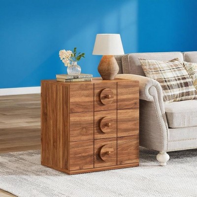 ORRD 3-Drawer Nightstand, Natural Wood Bedside Table with Storage, Modern End Table for Bedroom