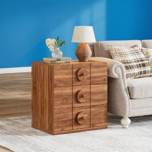 ORRD 3-Drawer Nightstand, Natural Wood Bedside Table with Storage, Modern End Table for Bedroom - 1 of 4