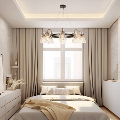 Modern Black and Gold 8-Light Crackled Glass Chandelier