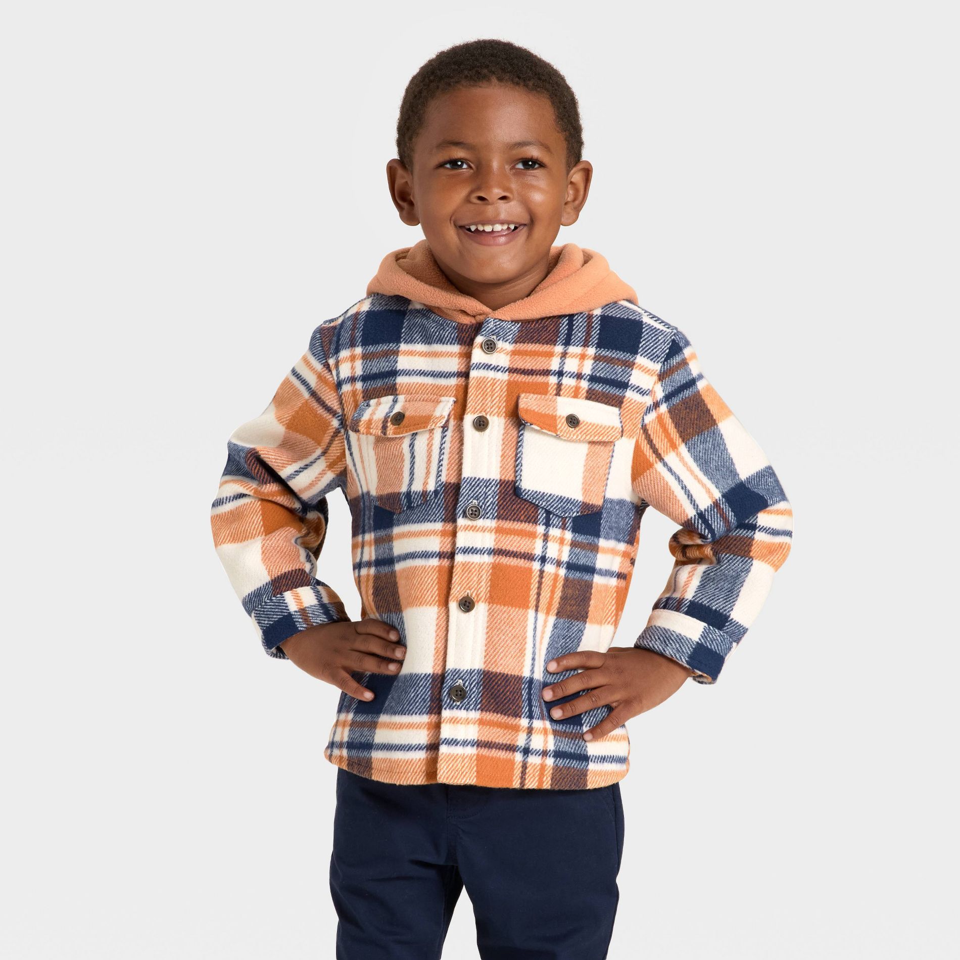 Toddler Boys' Long Sleeve Flannel Hoodie Jacket - Cat & Jack™ Orange 4T