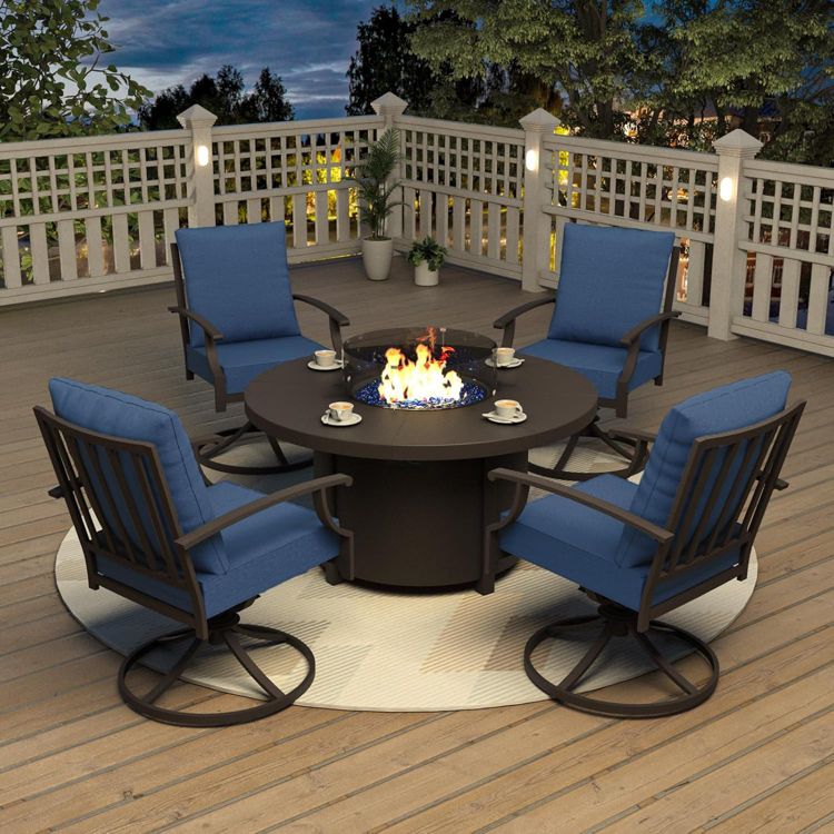 ALAULM 5 Piece Metal Outdoor Patio Furniture Set with Round Fire Pit ...