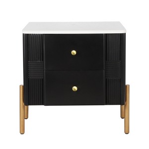 Vynxaria Modern Nightstand - 2 Storage Drawers, Fluted Design, Golden Metal Handles/Legs, Anti-Tip Bracket, Bedroom/Living Room End Table,Black - 1 of 4