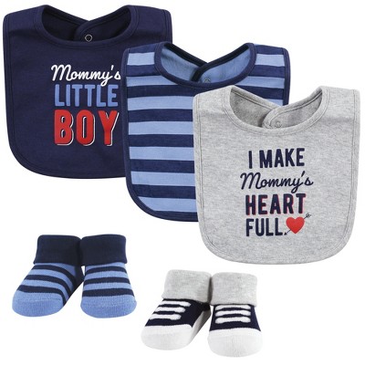 Hudson Baby Infant Boy Cotton Bib and Sock Set, Mommys Little Boy, 0-9 Months
