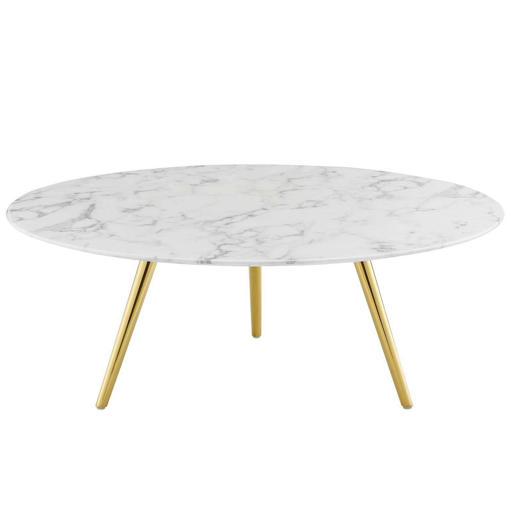 Photos - Coffee Table Modway 40" Lippa Round Artificial Marble  with Tripod Base Gold/White 