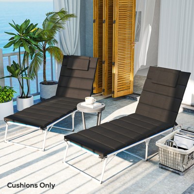 Black Foldable Olefin Chaise Lounge Cushion Set with Headrest
