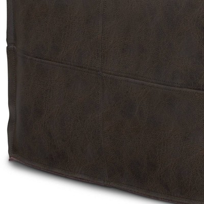 Erving Distressed Dark Brown Leather Square Pouf