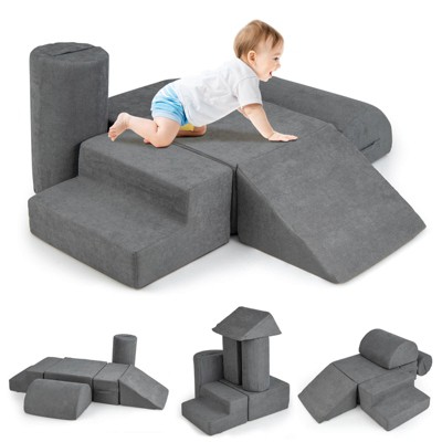 Costway 6 Pcs Toddler Climbing Blocks with Handles Chenille Fabric Cover Corner Play Gym