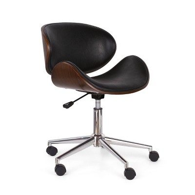 Dawson Mid-Century Modern Upholstered Swivel Office Chair Midnight Black/Walnut - Christopher Knight Home: Ergonomic, Adjustable Height