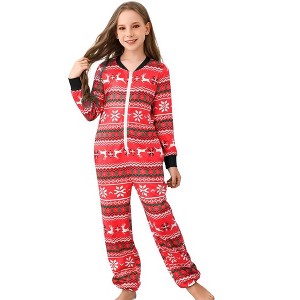 Family Matching Christmas Pajamas Front Zipper One Piece Pajamas wiht Pocket Holiday Pajamas Fleece-Lined Sleepwear Matching Jammies - 1 of 4