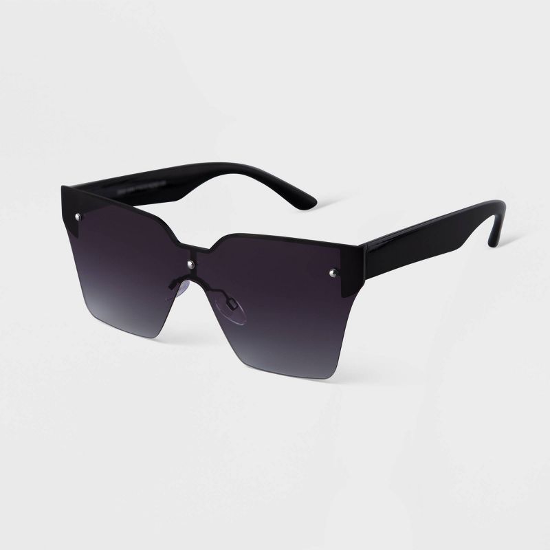 Women&#39;s Plastic Square Shield Sunglasses - A New Day&#8482; Black, 2 of 3