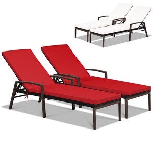 Tangkula 2 PCS Patio Rattan Chaise Lounge Chair Outdoor Reclining Chaise with Cushion and Armrest Wicker Sun Lounger with Adjustable Backrest - 1 of 4