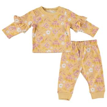 Chick Pea Baby Girl Layette Long Sleeve Newborn Onesie and Pants Jogger Set