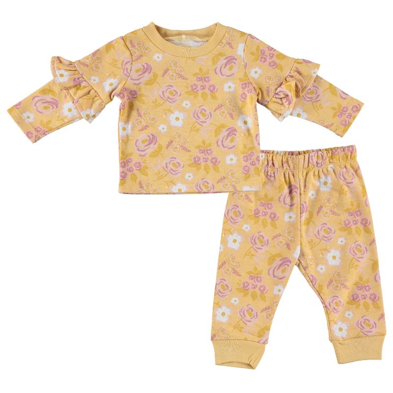 Chick Pea Baby Girl Layette Long Sleeve Newborn Onesie and Pants Jogger Set, 1 of 3