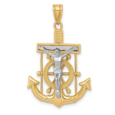 Black Bow Jewelry 14k Two Tone Gold Diamond-cut Mariner's Crucifix Cross Pendant