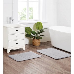 20"x32" Set of 2 Solid Memory Foam Bath Rugs Gray - Truly Soft - 1 of 3