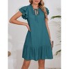 Womens Summer Dresses 2025 V-Neck Drawstring Ruffle Cap Short Sleeve Side Pockets Mini Dress Sundress - 4 of 4