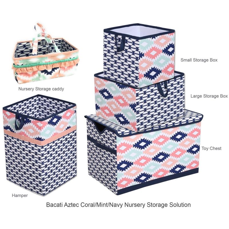 Bacati - Emma Kilim Coral/Mint/Navy Collapsible Laundry Hamper, 5 of 7
