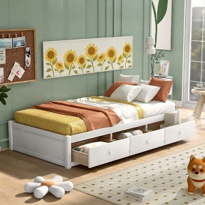 NicBex Twin Size Platform Bed Frame with 3 Drawers for Kids/Boys/Girls,Solid Wood Slats Support,Easy Assembly,Cherry/Oak/White - 1 of 4
