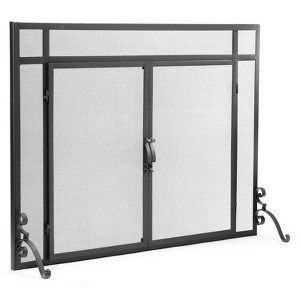 Plow & Hearth Flat Guard Fire Screens With Doors in Solid Steel, 39"W x 31"H - 1 of 2