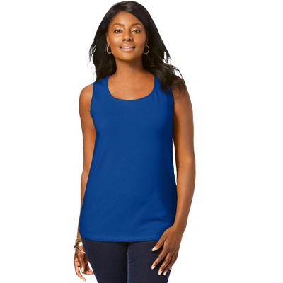 Jessica London Women's Plus Size Stretch Cotton Horseshoe Neck Tank