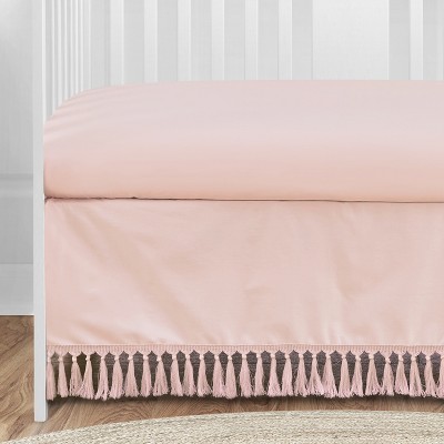 Blush Pink Cotton Boho Fringe Baby Crib Dust Ruffle