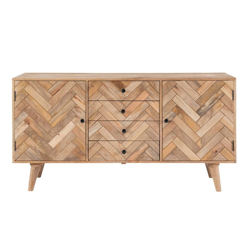 57&#34; Lachlan Solid Wood Chevron Pattern Storage Console 4 Drawer 2 Cabinets Natural - Powell, 5 of 16
