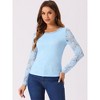 Allegra K Women's Slim Fit Sheer-Long-Sleeves Flower Embroidery Lace Top - 3 of 4