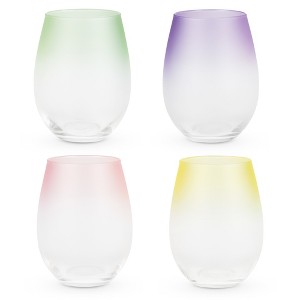 Blush Frosted Ombre Stemless Wine Glasses in Pink, Purple, Yellow, and Green, Colorful 12 Oz Set of 4 - 1 of 4